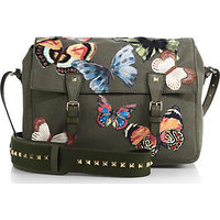 Valentino Rockstud Butterfly-Embroidered Canvas Messenger Bag photo