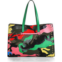 Valentino Rockstud Camouflage Leather & Canvas Tote photo