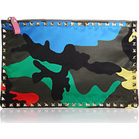 Valentino Rockstud Large Psychedelic Camouflage Nylon Zip Pouch photo