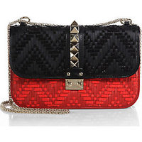 Valentino Rockstud Lock Medium Two-Tone Beaded Leather Shoulder Bag photo